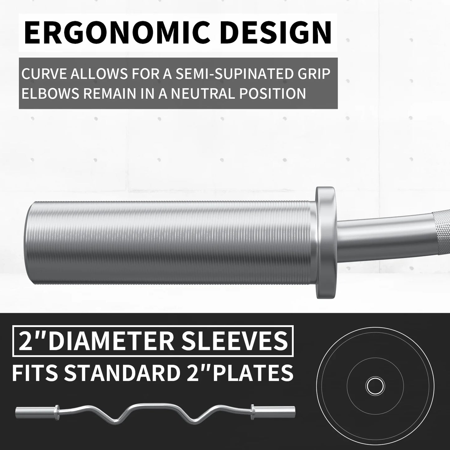 48" Olympic Barbell Curl Bar EZ Bar Strength Training Bar Threaded Chrome Barbell Bar for Weightlifting, 440-Pound Capacity, Silver