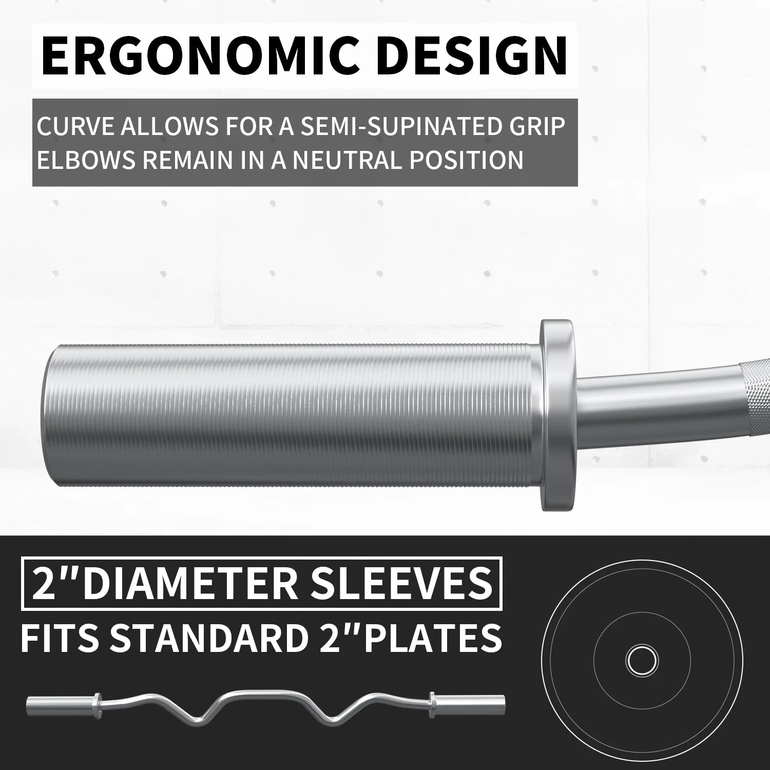 48" Olympic Barbell Curl Bar EZ Bar Strength Training Bar Threaded Chrome Barbell Bar for Weightlifting, 440-Pound Capacity, Silver