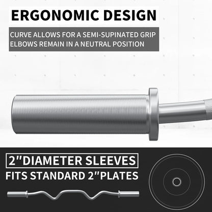 48" Olympic Barbell Curl Bar EZ Bar Strength Training Bar Threaded Chrome Barbell Bar for Weightlifting, 440-Pound Capacity, Silver
